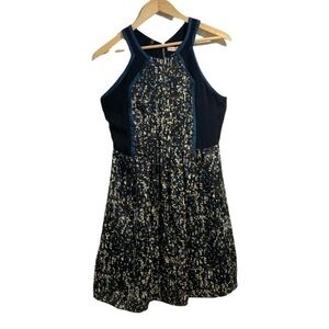 Rebecca Taylor dress abstract print‎ black & green size 6 exposed back zipper